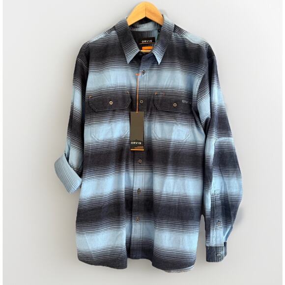 Orvis Outdoor Performance Men's Active Fit Soft Flannel Shirt Blue Plaid Large - Picture 2 of 6